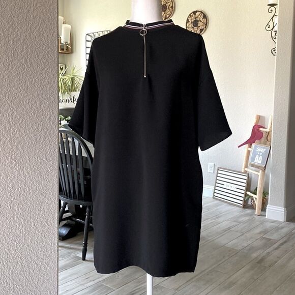 Zara Basic Black Shirt Dress Silver Zipper Pockets Short Sleeves S Oversize Boho - Picture 9 of 9